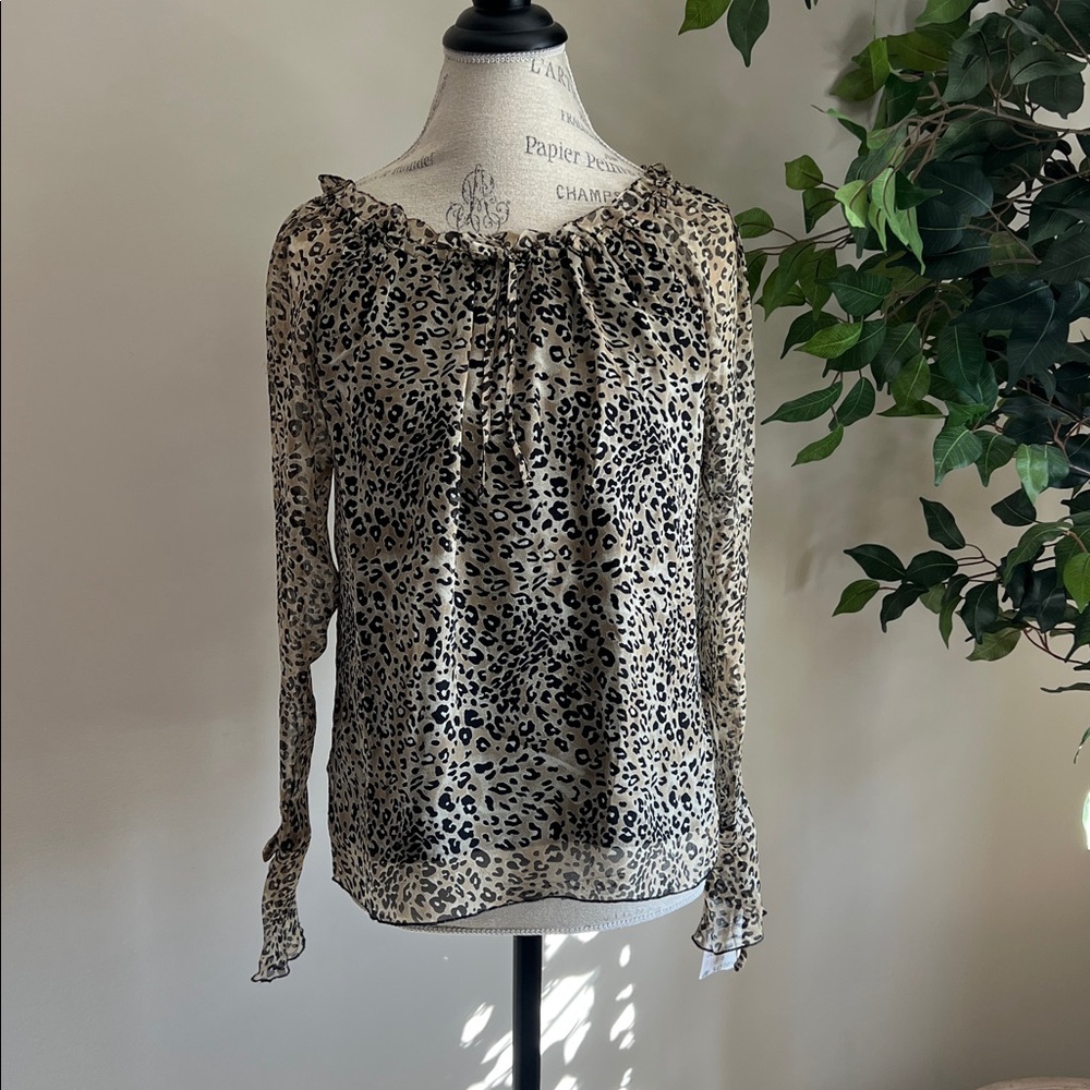 100% silk blouse & 100% silk lining Elegant Leopard Print Blouse for Women
